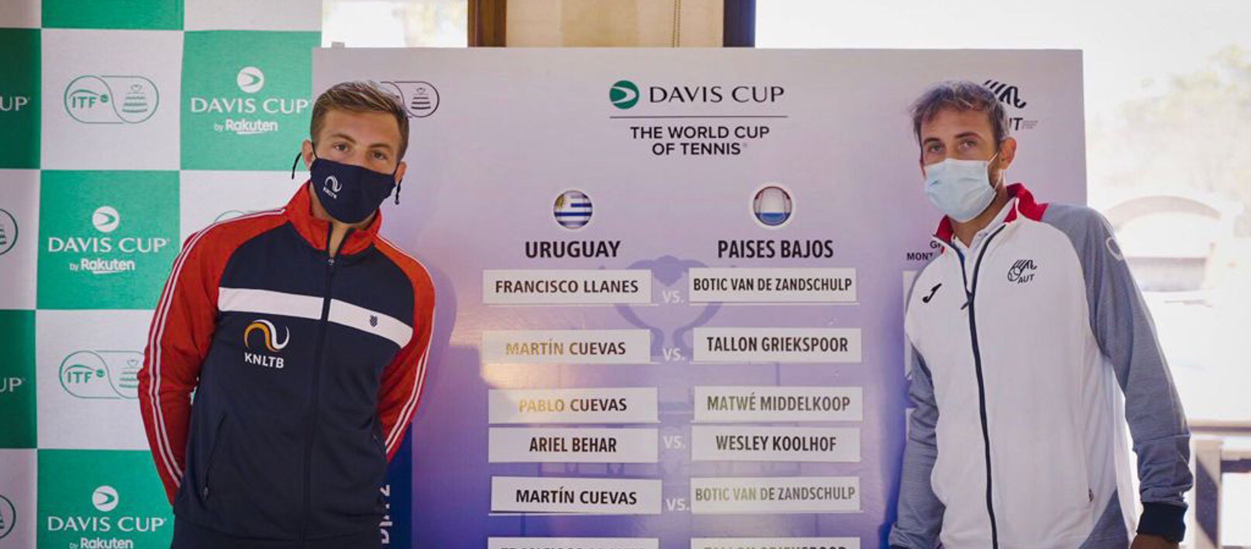 Davis Cup - Loting Tallon met mondkap